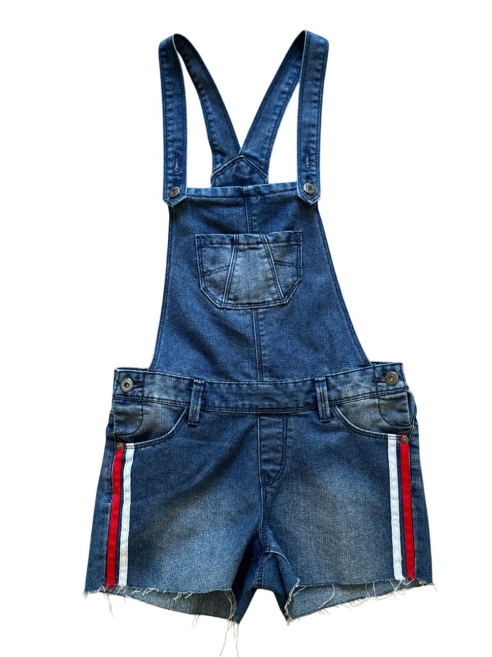 NWT Arizona Jean Co Denim Shortalls Red White Side Stripe Overalls Girls 12